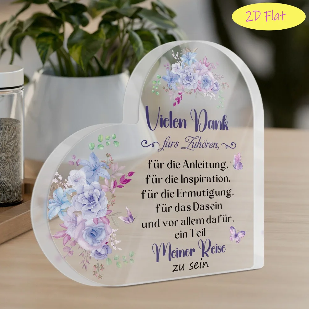 Heart Acrylic Plaque Thank You Gift Purple Blue Flower Butterfly Decor,Grateful Heart Shaped Acrylic Sign Thank You For Being Part Of My Journey