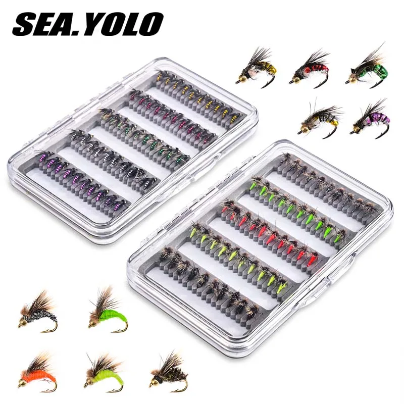 

Sea.Yolo 50pcs/pack Fishing Lure 5-color Dry Bait Fly Fishing Flies Bait Wet Artificial Biomimetic Bait