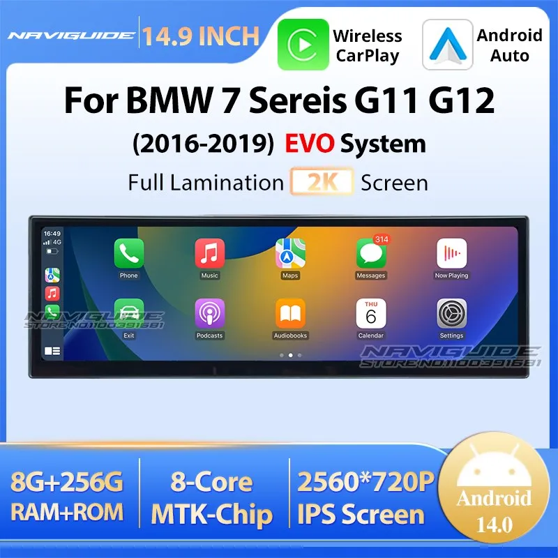 

NAVIGUIDE 14.9'' Car Multimedia Player For BMW 7 Series G11 G12 2016-2019 EVO System Android 14.0 Wireless CarPlay Auto GPS Navi