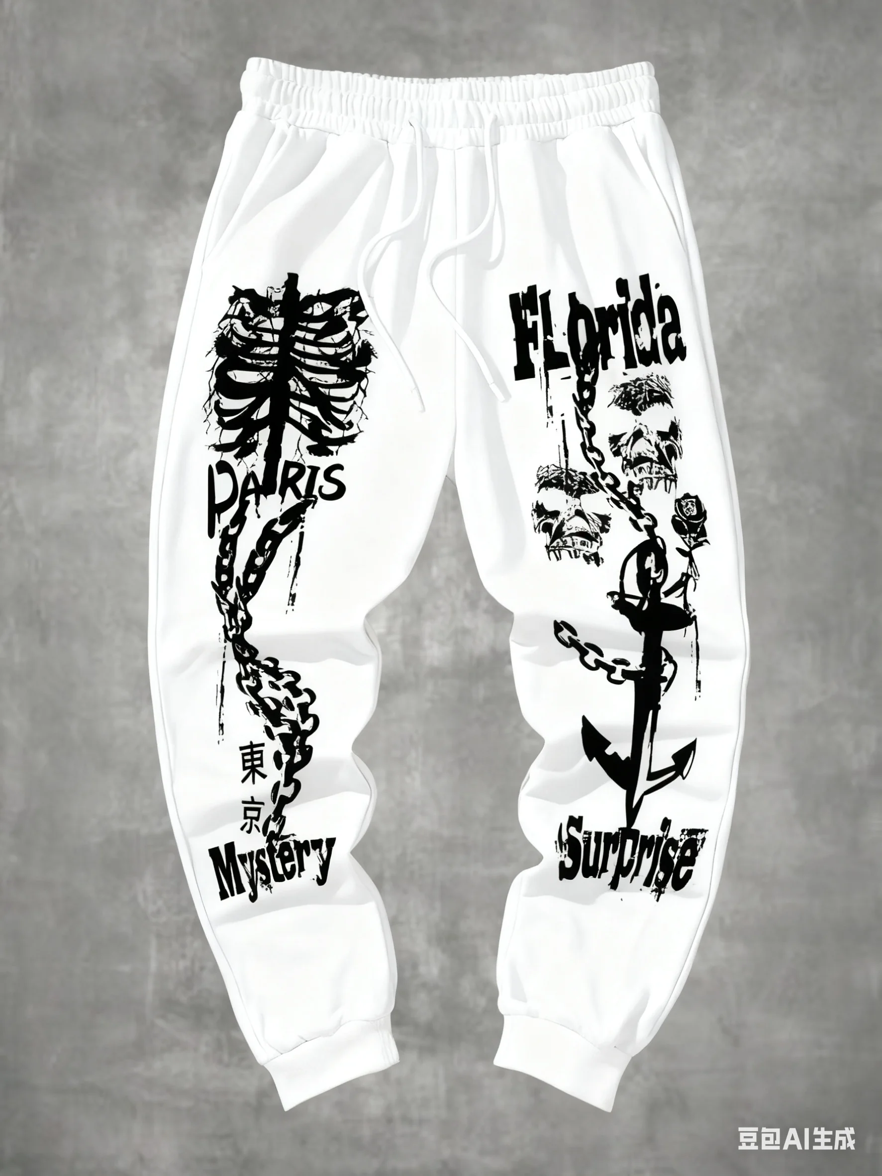 

Skull Chain City Graffiti 3D Print Sweatpants Paris Tokyo Casual Pants Street-Style Personalized Sports Pants