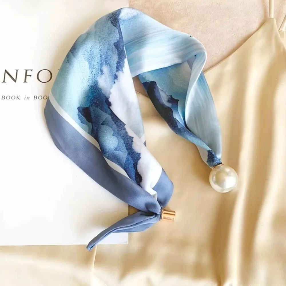 

High End Chic Lazy Scarf Lightweight Polyester Magnetic Buckle Scarf Long Narrow Pearl Tail Neck Scarf Formal Event