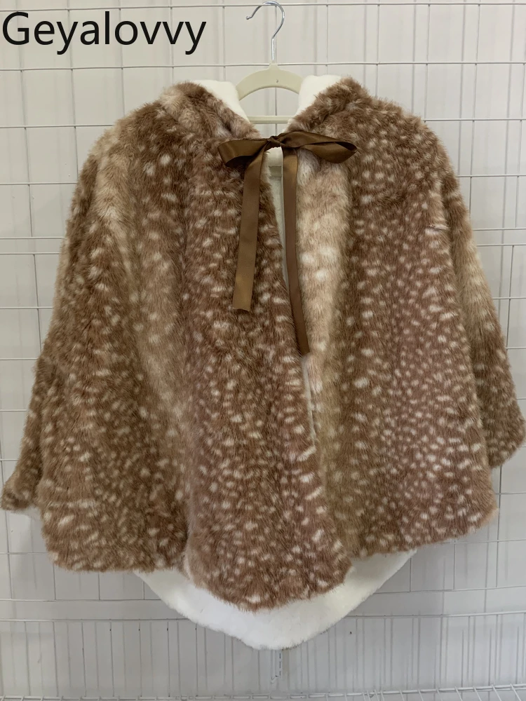 

Winter New Three-Dimensional Antler Hooded Fleece-Lined Thickened Cloak Warm Cold-Proof Cute Deer Pattern Short Cape Coat