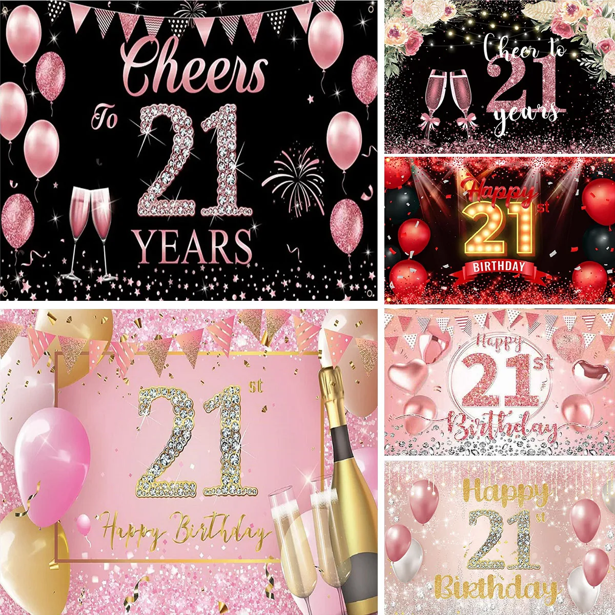 

Happy 21st Birthday Backdrop Cheers to 21 Years Old Banner Rose Gold High Heels Champagne Photo Background Party Decorations