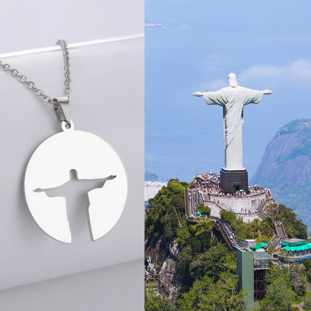 Fishhook Christ the Redeemer Necklace Brazil Rio de Janeiro Jesus Supernatural Chain Amulet Gift For Woman Men Fashion Jewelry