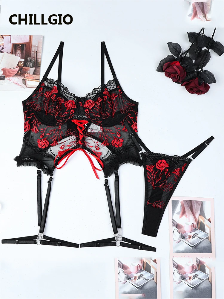 

CHILLGIO Women Lingerie Ultra Sexy Embroidered Lace Bra Set Hot Erotic Lingerie Sheer Push Up Bra Female Underwear and Panty Set