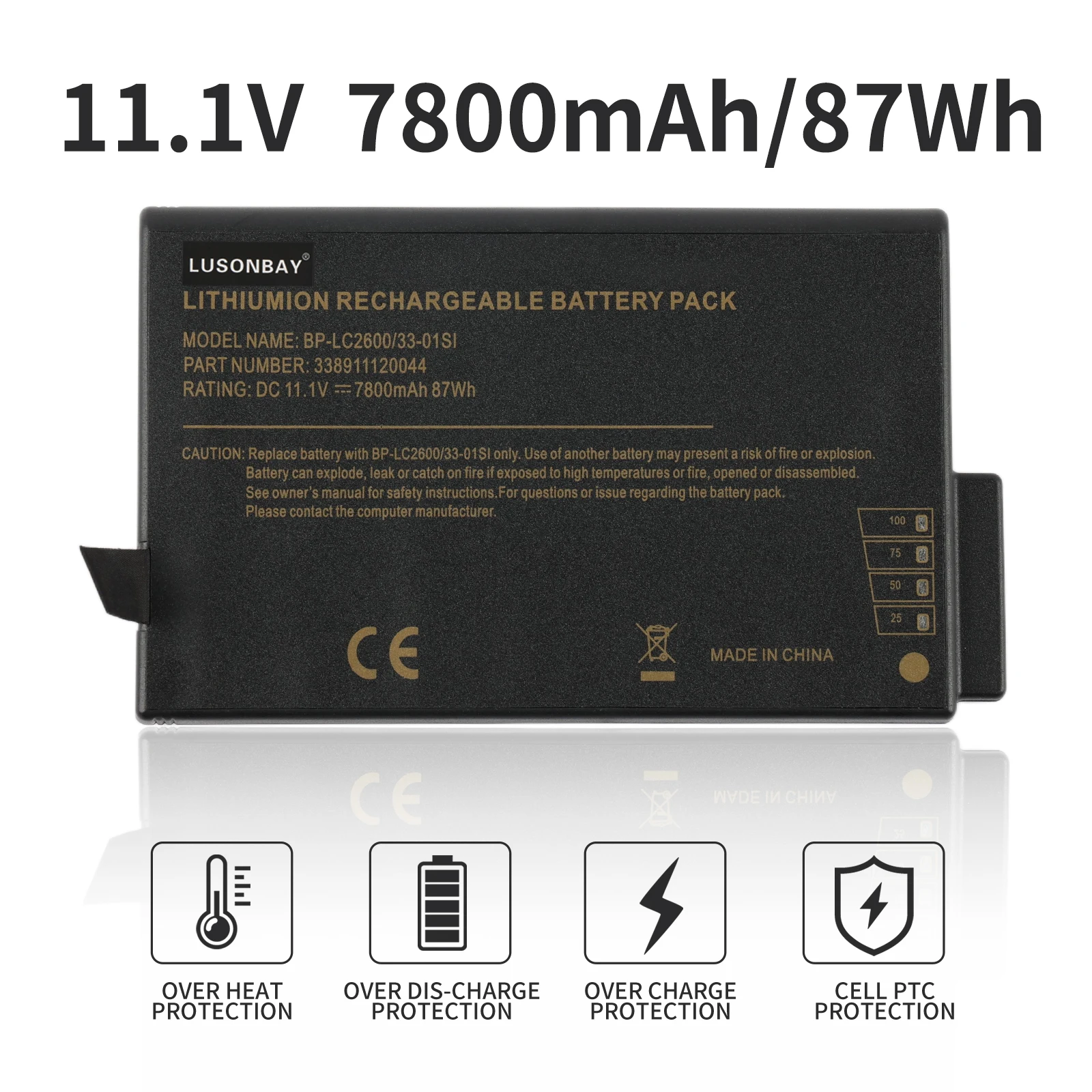 LUSONBAY 10.8V 7800mAh BP-LC2600/33-01S1Battery for Getac X500 V100 V1010 V200 M230 BP-LP2900/33-01PI 338911120104