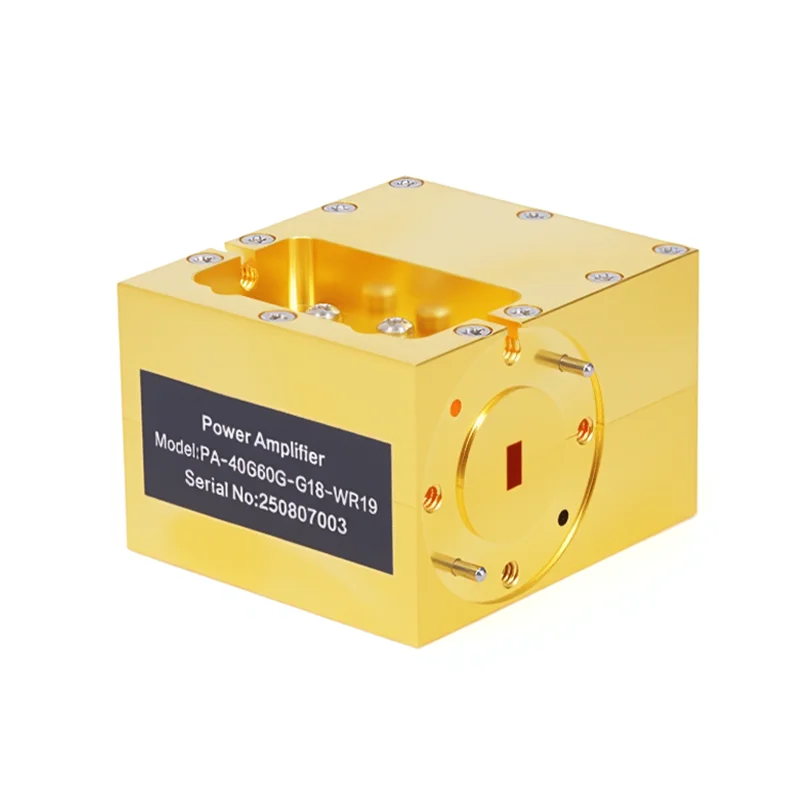 Gwave Waveguide WR19 18dB Gain 20dBm Psat 40-60GHz 50 Ohm Coaxial Connector Wide Band Low Noise Figure Gold Plated Amplifier