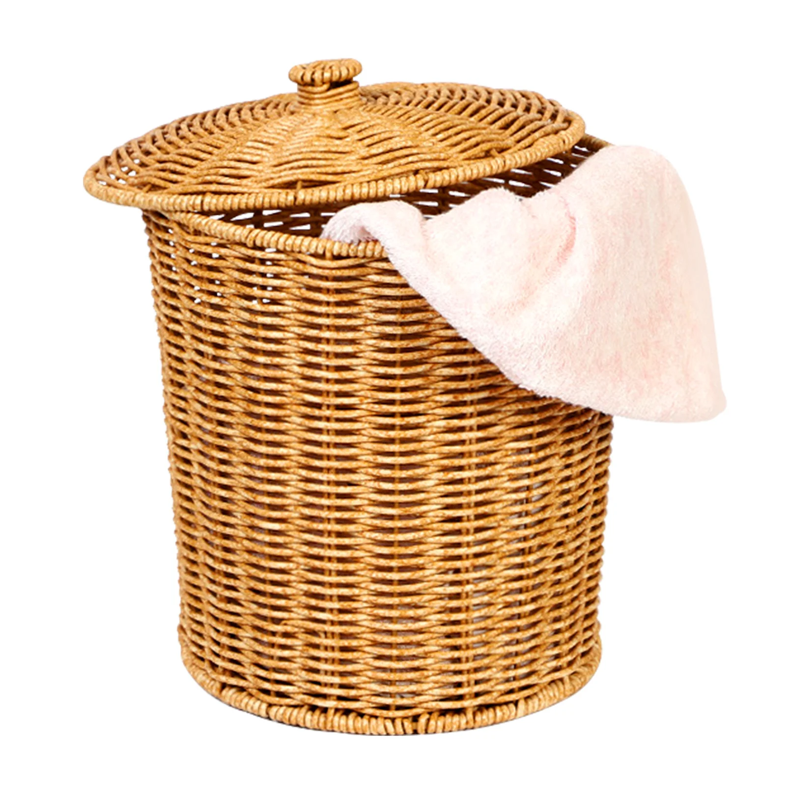 

Laundry Basket Covered Handheld Woven Plastic Sundries Storage Basket Multipurpose Dirty Clothes Organizer Desktop Storage