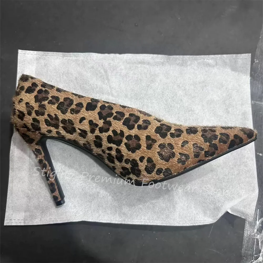 Sexy Leopard Print Pointed Toe Stiletto High Heel Pumps Women Shallow Slip-On Mules Lady Catwalk Wedding Party Dress Shoes