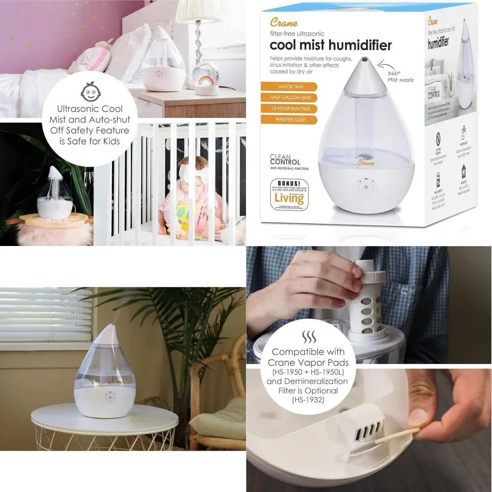 

Baby Cool Mist Humidifier, Auto Shut-Off, Adjustable Humidity, Nursery & Bedroom, 0.5 Gallon, Clear White