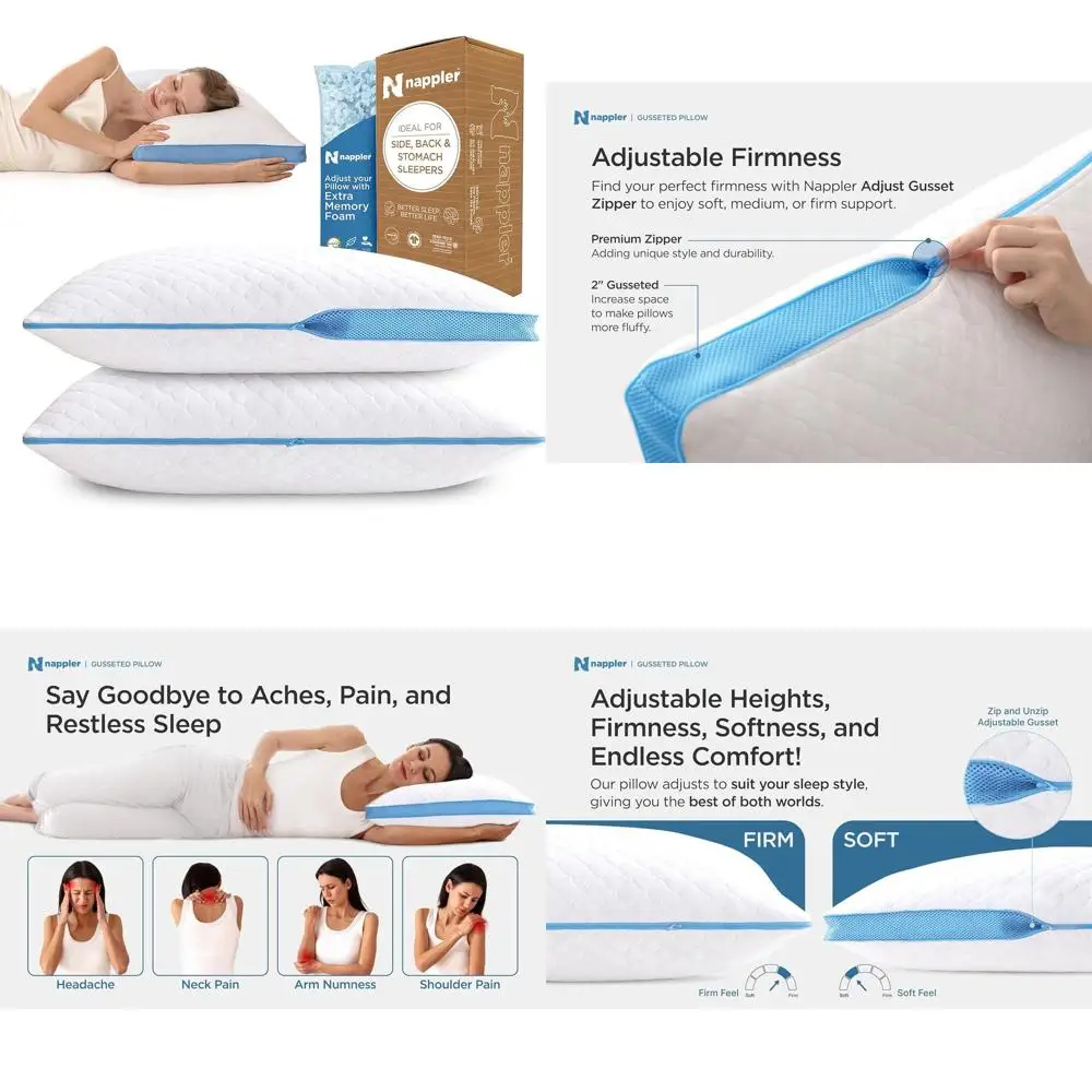 

Подушки Queen Size из измельченной пены с эффектом памяти - регулируемая поддержка для сна на боку и на спине - набор из 2 штук с моющимися чехлами