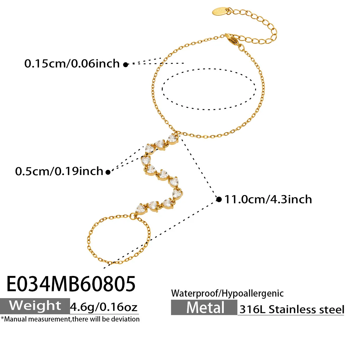 Bunte Zirkon-Handketten-Armbänder für Frauen Edelstahl-Handketten-Armband 18k Vergoldete Armbänder Luxus-Schmuckgeschenk – Detail 6