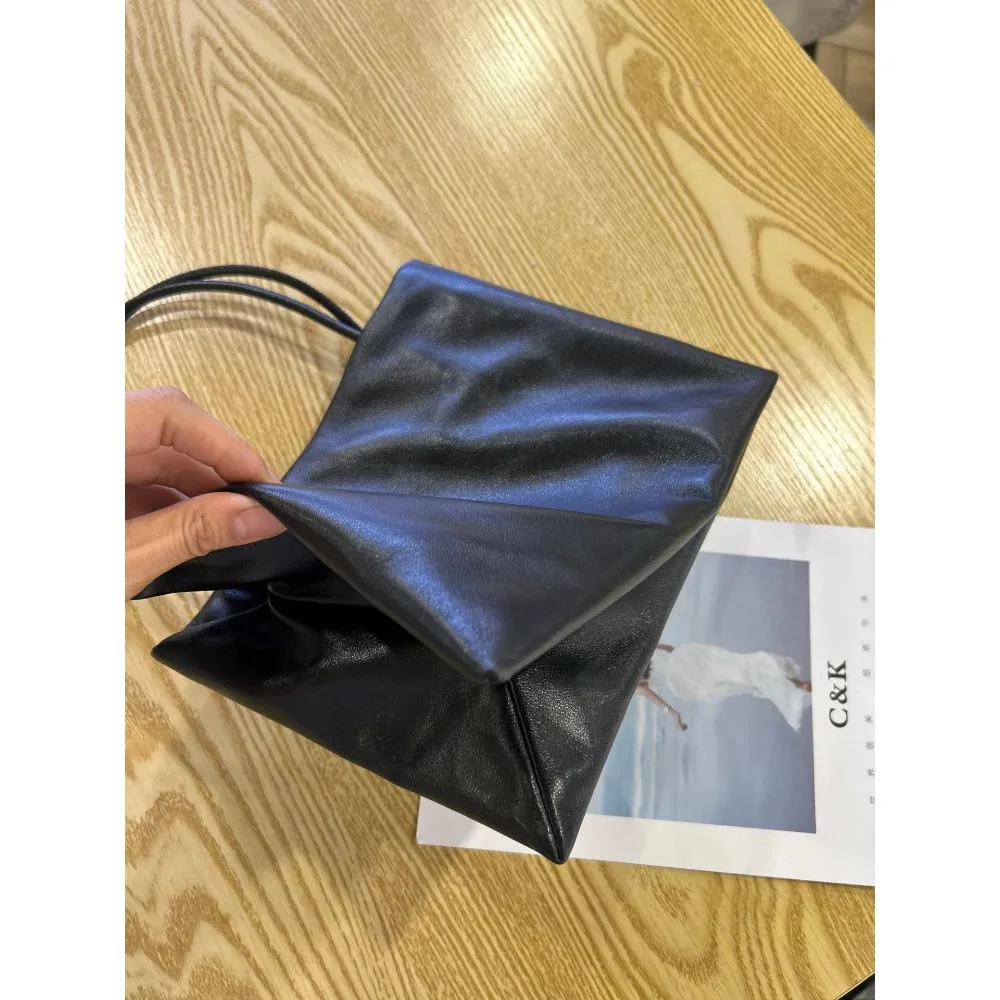 New First-layer Sheepskin Organ Handbag Tote Folding Hobo Small Square Bag Single Shoulder Messenger Bag Women Casual Versatile