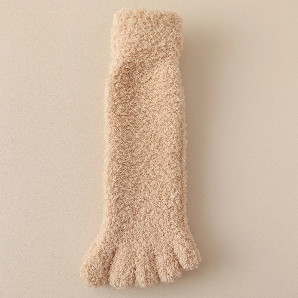 

Kawaii Thickened Warm Five Toe Fleece Socks Mid Tube Winter Five Toe Plush Socks Sleeping Simple Floor Socks Women Autumn
