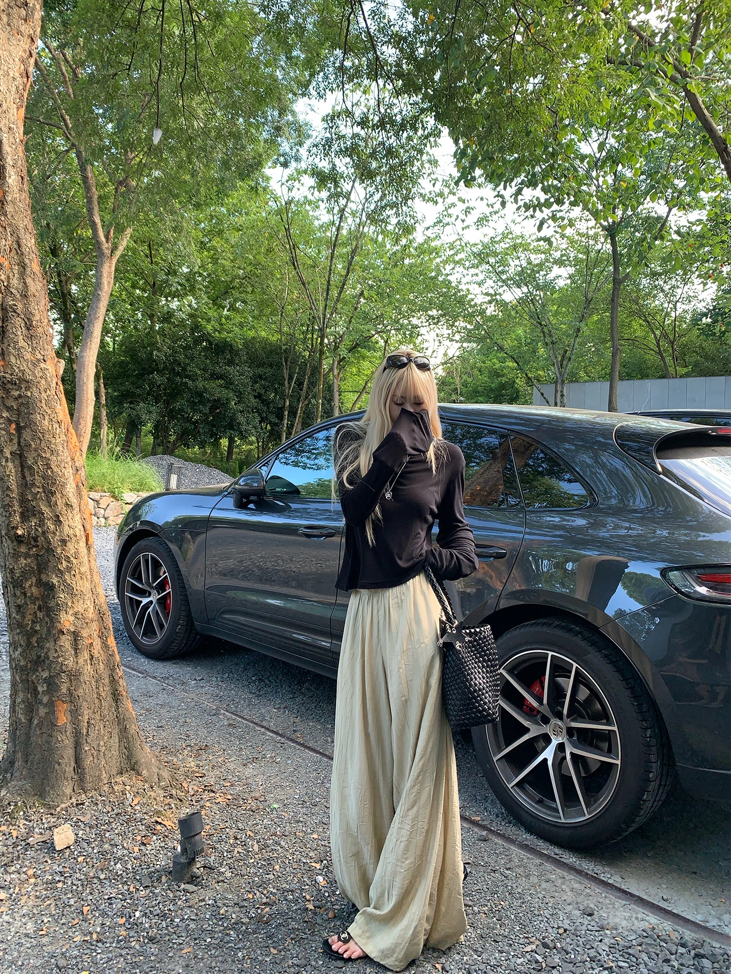 

Летние повседневные брюки с высокой талией и широкими штанинами для женщин, с фактурным эффектом, в стиле «чайная пауза», прямые брюки-трубы из ткани «танин»