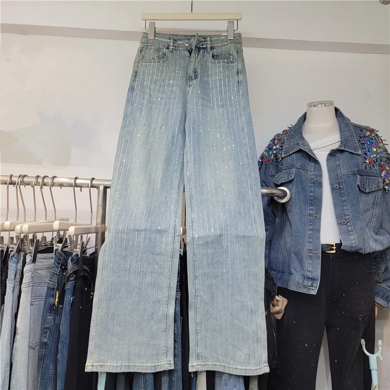 

SuperAen European Heavy Industries High Waist Straight Tube Jeans 2024 Summer Blue Korean Design Jeans