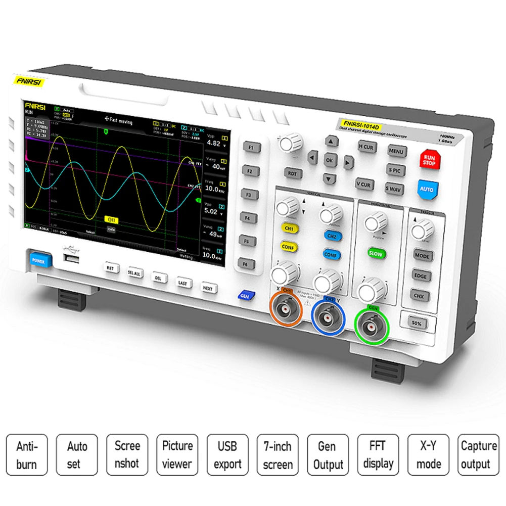 1014D Digital Oscilloscope Portable 7 Inch TFT 2 In 1 Dual Channel Input Signal Generator Desktop Digital Oscilloscope