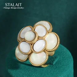 Romantic 3D Stereoscopic Moonstone Fritillaria Rose Flower Vintage Rings Wedding Bridal Luxury Opal Oval Jewelry for Women