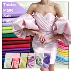 Thickened Matte Satin Fabric By The Meter for Dresses Clothing Cheongsam Sewing Silky Cloth Plain Soft Drape Summer White Opaque