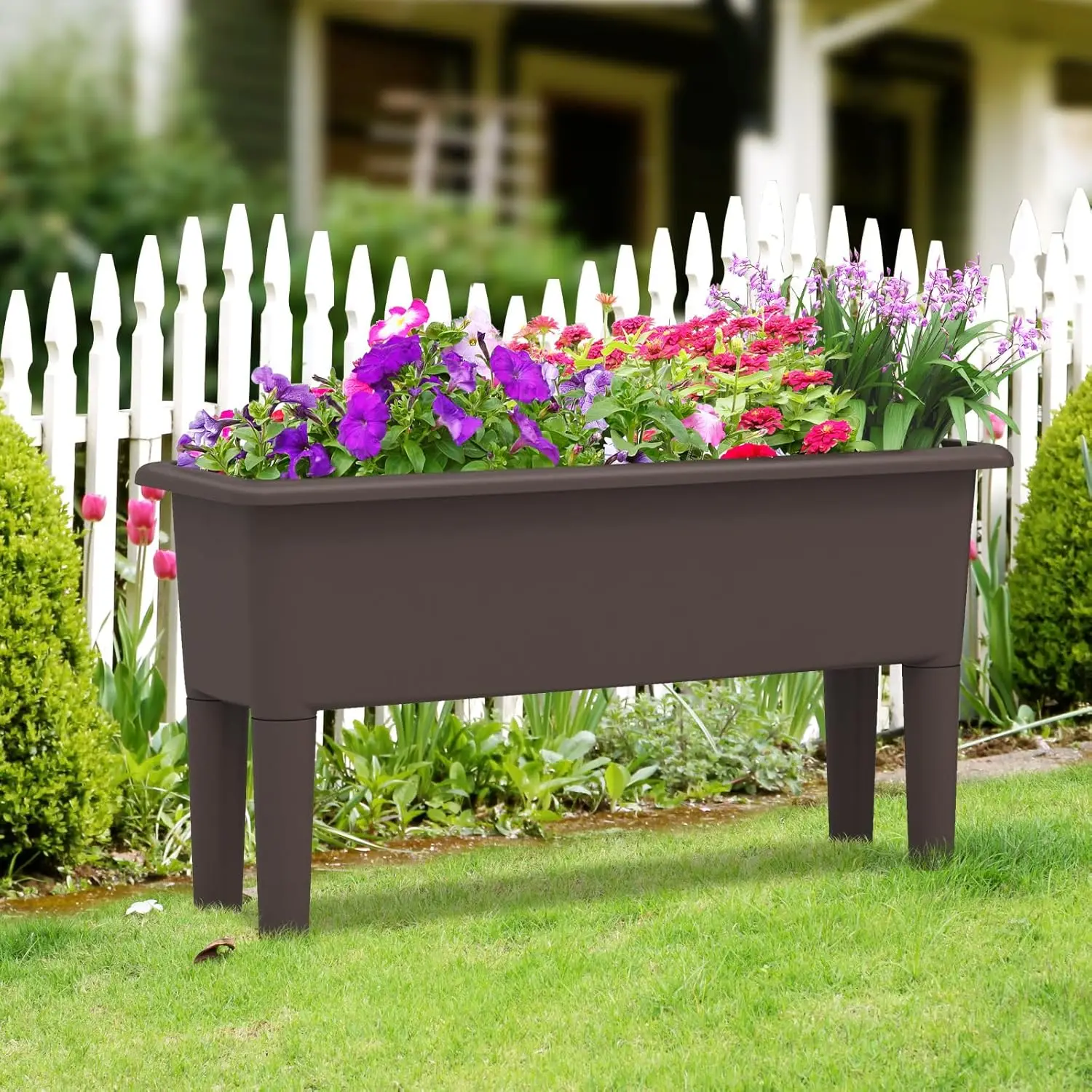 Outdoor Gardening, Plastic, Brown - Self - Watering, Detachable Legs, Easy Assembly Raised Garden Beds