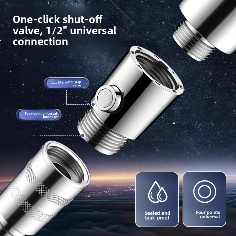 Shower Head Flow Control Valve One Key Water Stop Switch Universal Interface Easy Install Chrome Plated Brass Shut Off Valve