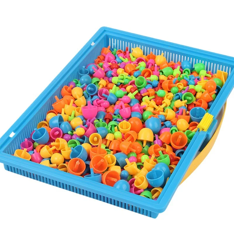 296 Pcs 3D Mushroom Nail Puzzle Kit Creative Bean Building Blocks Educational DIY Toy for Children Splicing Combination Board