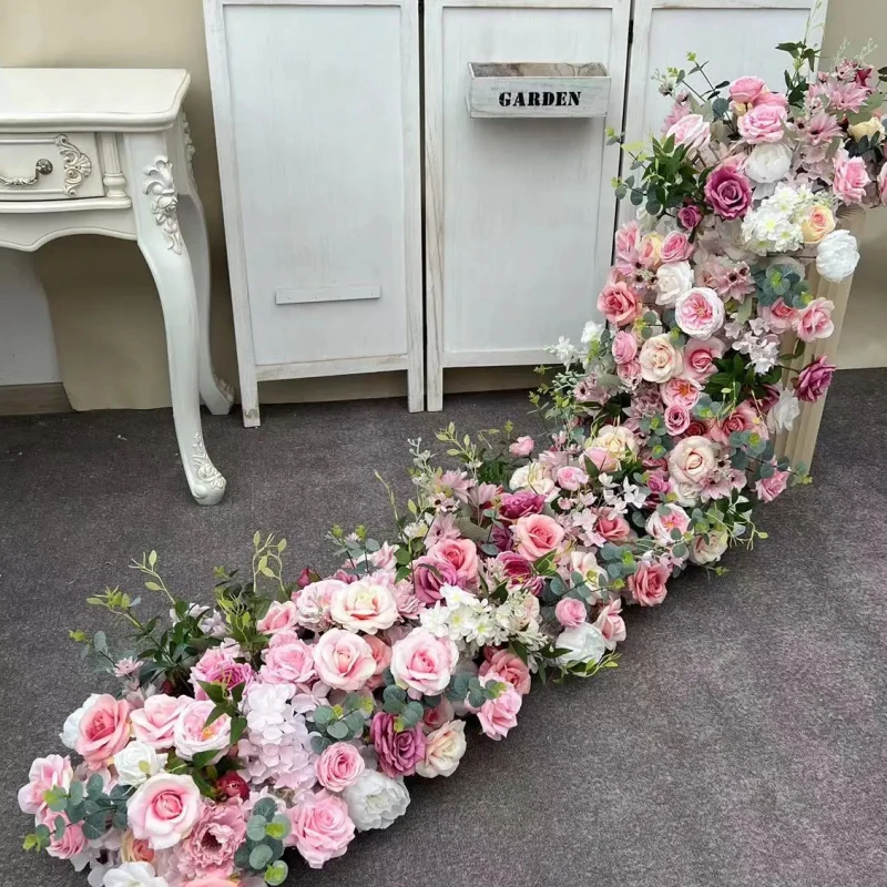 2m/1m/50cm Luxury Artificial Flowers Wedding Decoration Table Long Runner Flower Row Floral Backdrop Arrangement Wall Arch Decor