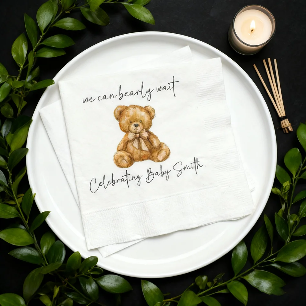 مخصص 20 ورقة تيدي بير استحمام الطفل الحلوى المناديل يمكننا الانتظار البني القوس الجنس تكشف الجدول اكسسوارات كوكتيل #4