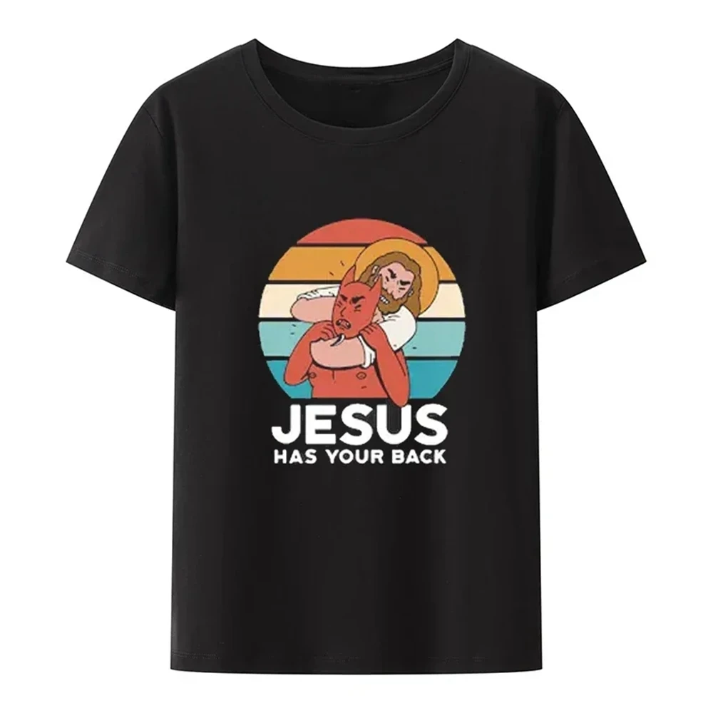 男性と女性のための半袖ラウンドネックレス,高品質の半袖Tシャツ,santa, jesus vs satan, 2024, 61609