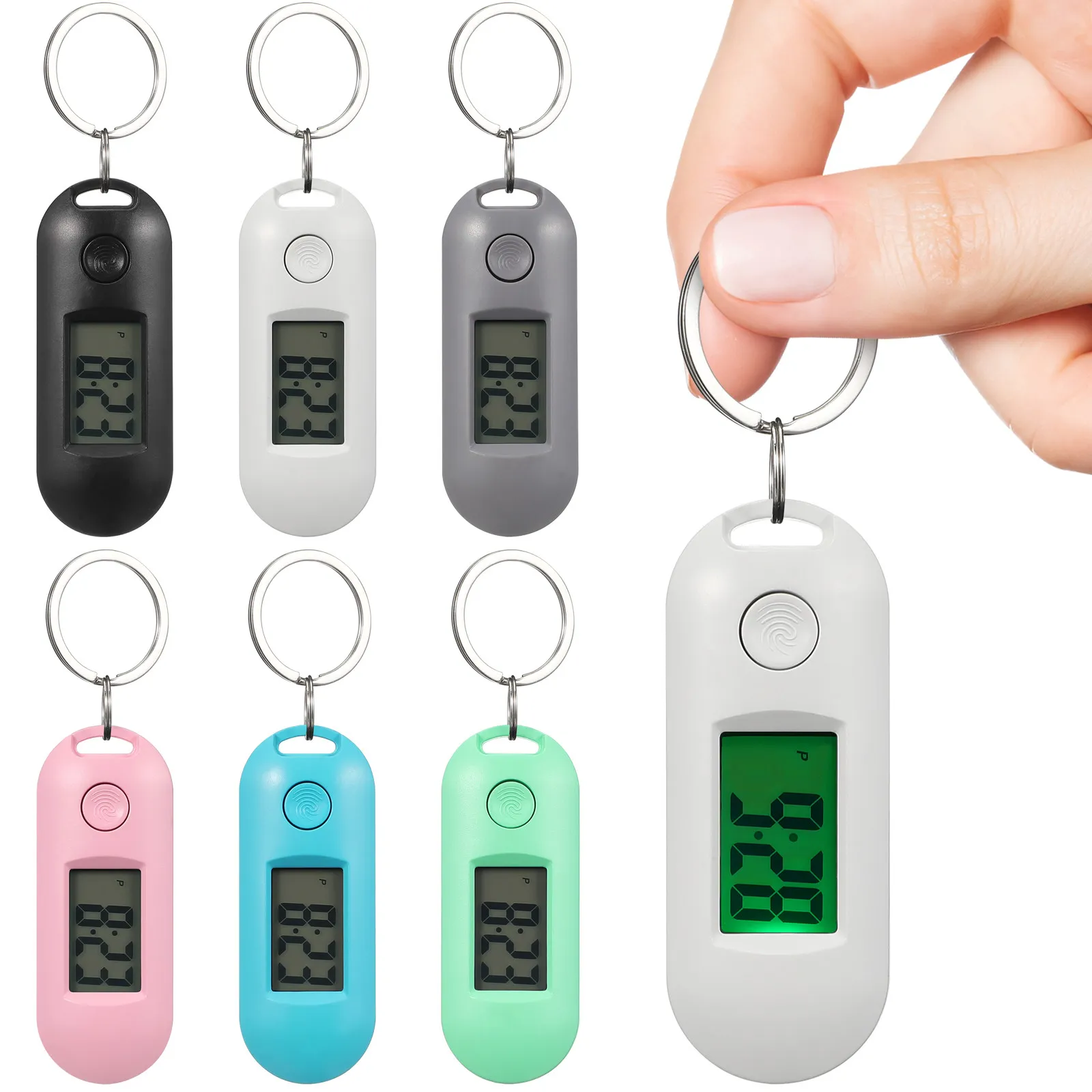 6Pcs Digital Keychain Watches Silent Quartz Movement LCD Screen High Light Transmission Portable Student Exam Study Mute
