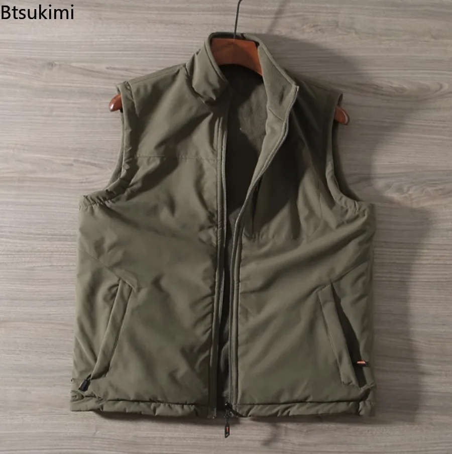Men's Reversible Waistcoat Outdoor Windproof Rainproof Climbing Hiking Vest 2025 Winter Solid Stand Collar  Sleeveless Jackets