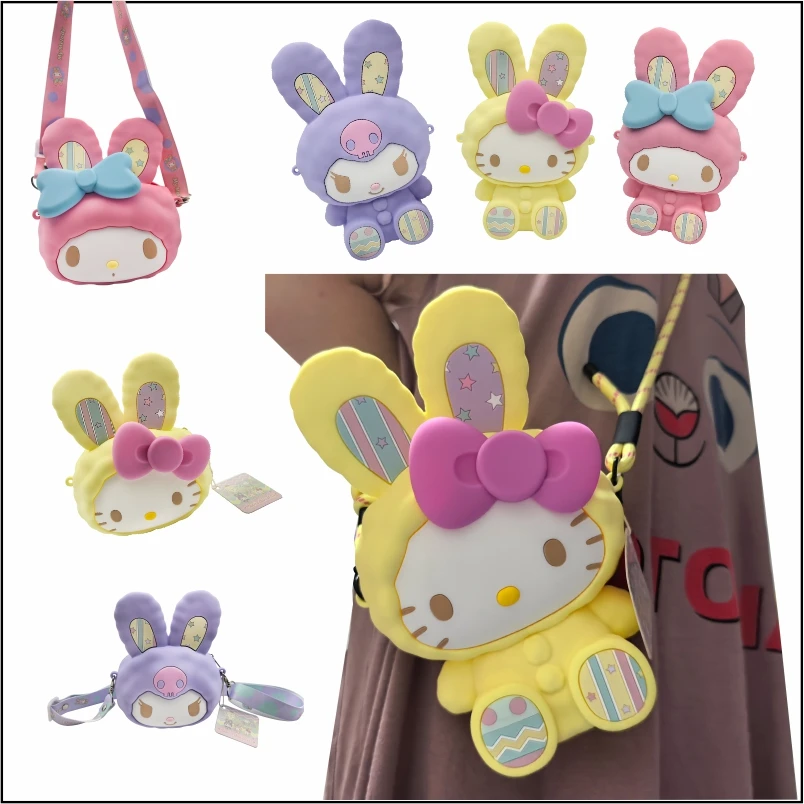 

Силиконовый кошелек для мелочи MINISO Hello Kitty Kuromi Melody, сумка-мессенджер, симпатичная мультяшная аниме-фигурка, наплечная сумка для девочек, игрушка для детей, подарок