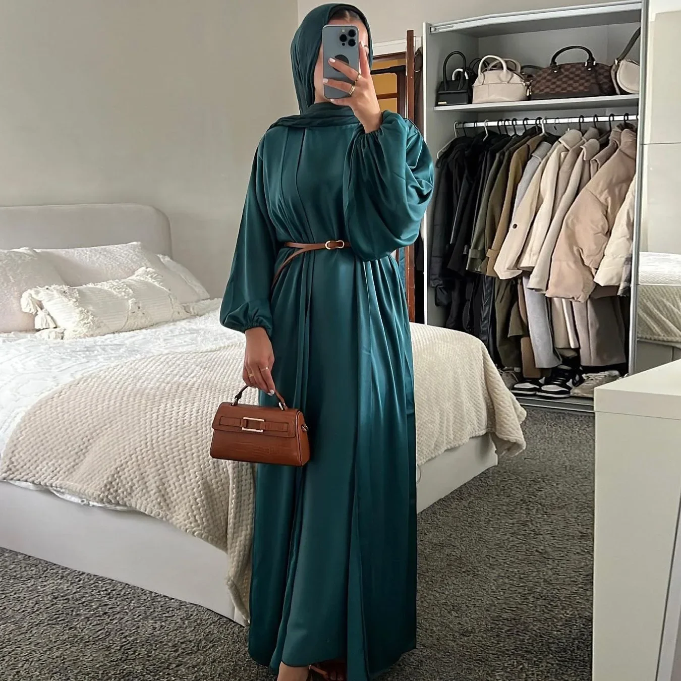 

Muslim Fashion Solid Color Abaya Two-Piece Set Middle East Hot Sale Turkish Dress