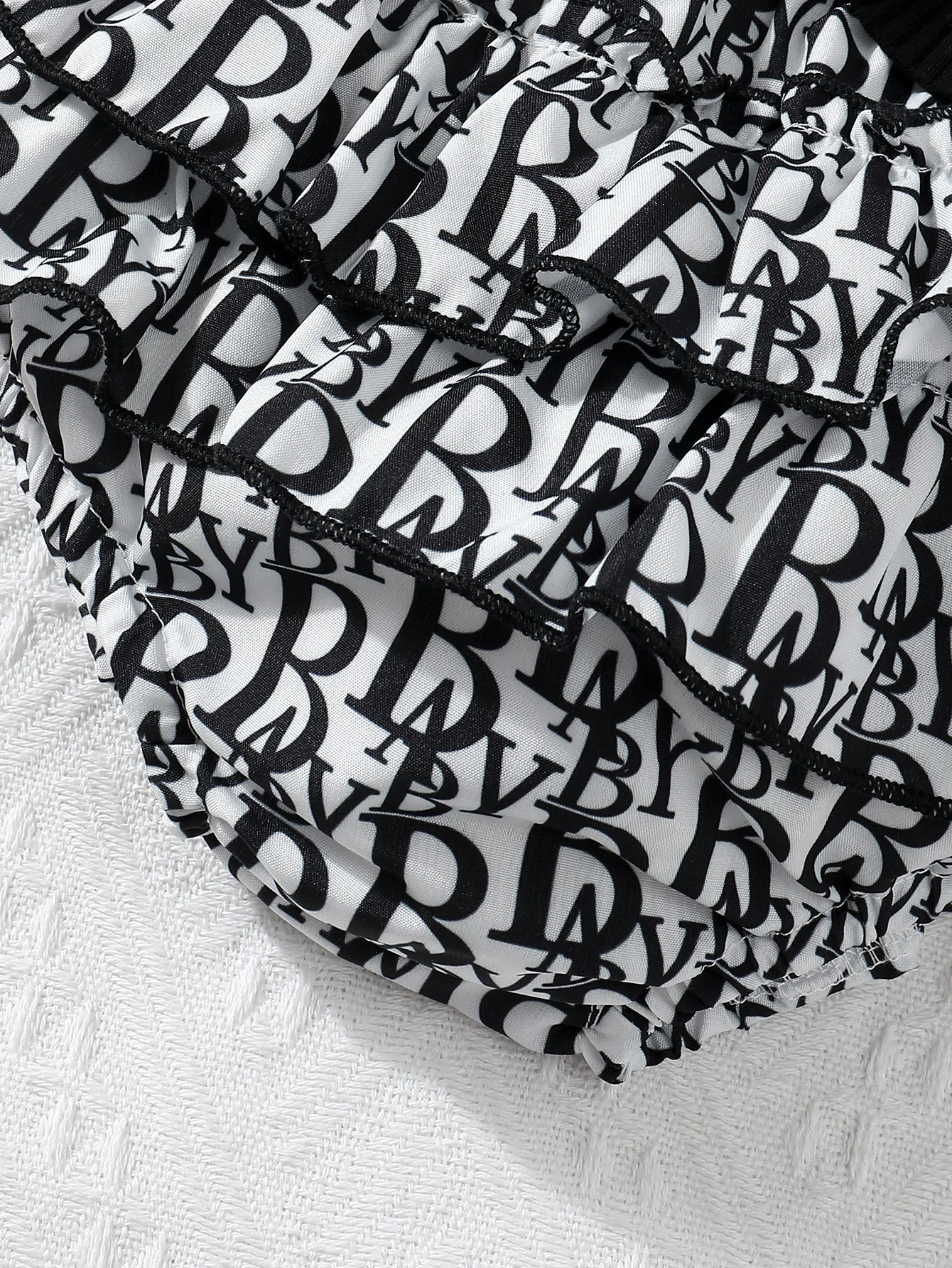 الوليد الصيف لطيف عارضة Lmitation العلامة التجارية المطبوعة الرقبة حزام أكمام أعلى ومزدوجة الدانتيل القوس مثلث السراويل مجموعة #6