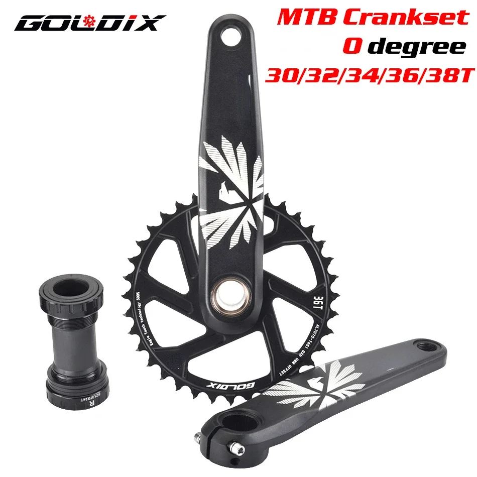 GOLDIX MTB Bike Crankset 170/175mm Crank 3 Bolt Direct Mount 0mm Offset Chainring 30T 32T 36T 38T Aluminum Alloy with Bottom