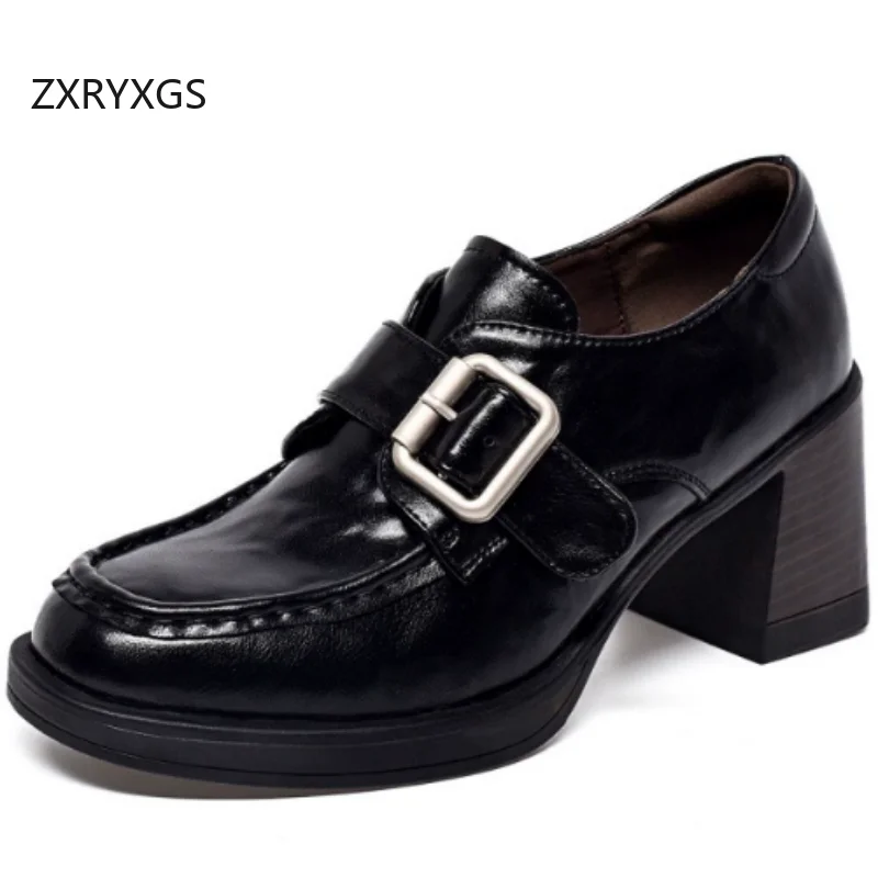 ZXRYXGS 2026 Autumn New Fashion Top Cowhide Real Leather Shoes Women's Pumps Temperament Elegant Shoes Comfortable High Heels