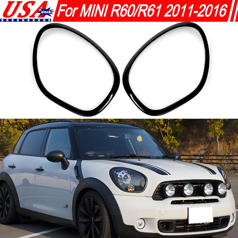 Glossy Black Bezel Trim Ring Fits For Mini R60 R61 Cooper Paceman Countryman 2011-2016 Head Light Cover Decor Front Headlight
