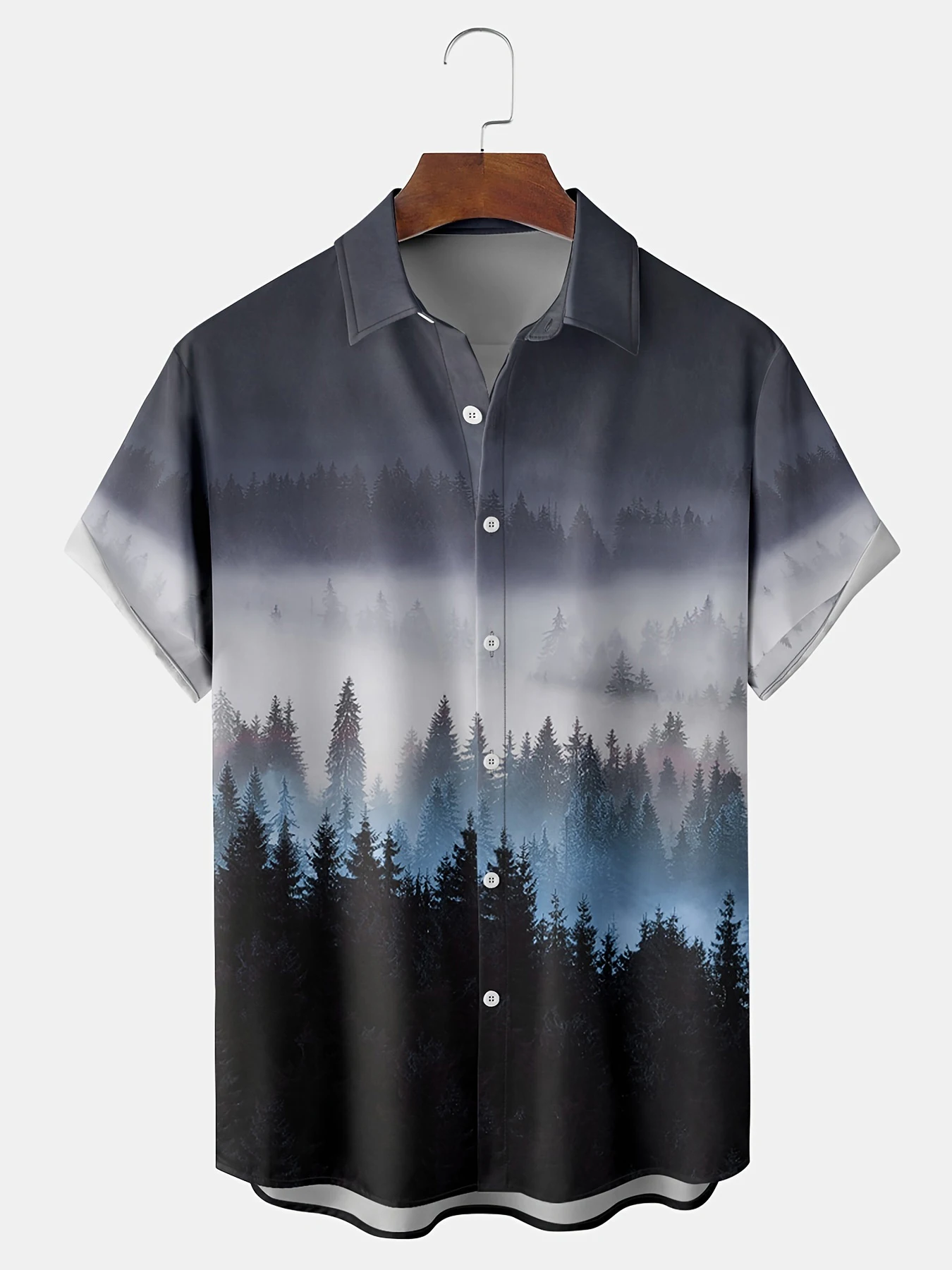 Midnight Forest Gradient Print Hawaii Men's Shirt Casual Loose Beach Vacation Short Sleeve Lightweight Polyester Button Down