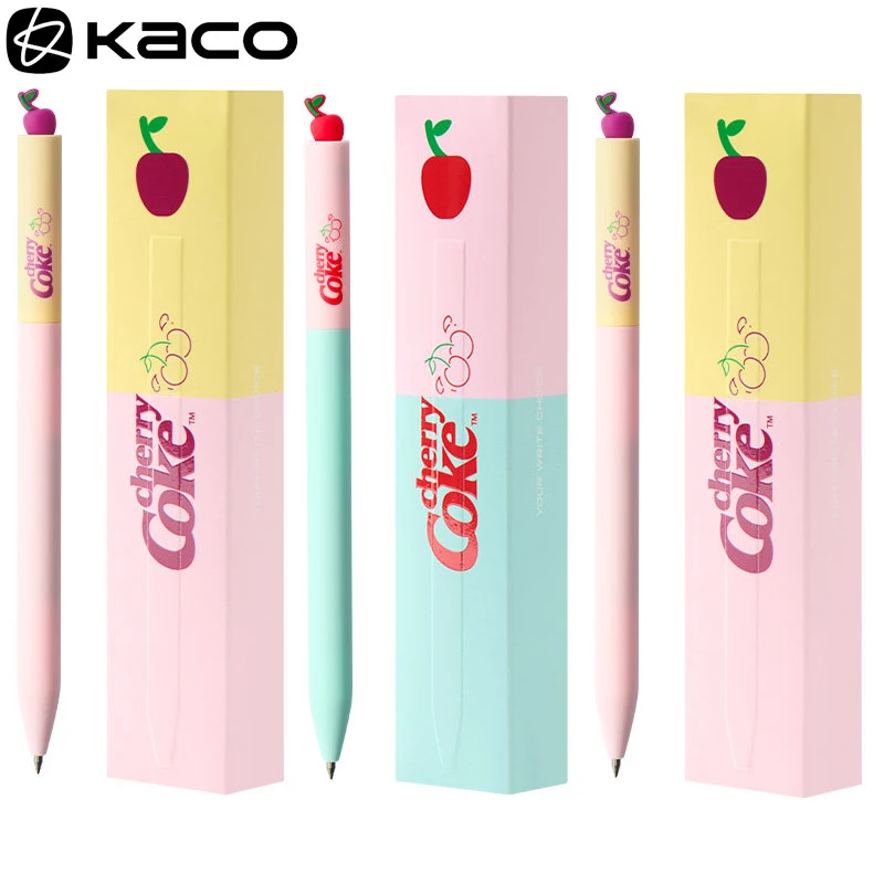 Caneta Gel KACO FIRST x Coca-Cola Cherry, Estética com Bloco de Cores, Ponta de 0.5mm, Tinta Preta de Secagem Rápida, Mecanismo Giratório para Escrita