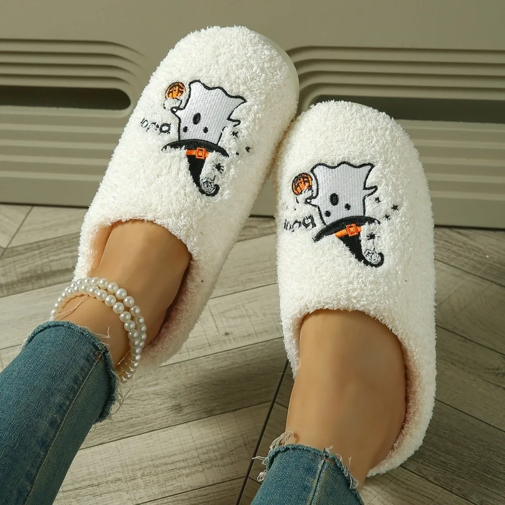 Casual Soft Halloween Slippers Lovely Cute Ghost Pumpkin Slippers Thick Sole Warm Winter Fluffy Slides All Saints' Day