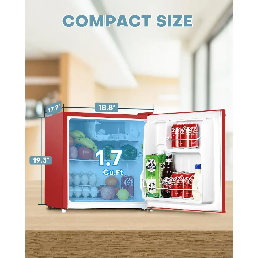 Mini frigorifero da 1,7 piedi con congelatore per dormitorio, ufficio e camera da letto: termostato regolabile, risparmio energetico, porta singola a basso rumore