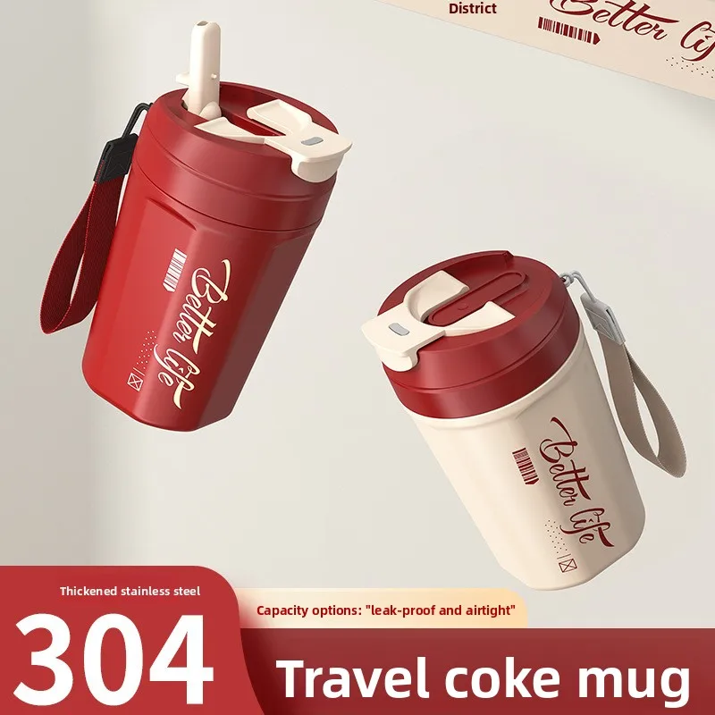 Xícara de café de aço inoxidável 304 com tampa, xícara de café com leite e chá, copo para beber isolado e resistente ao calor de parede dupla