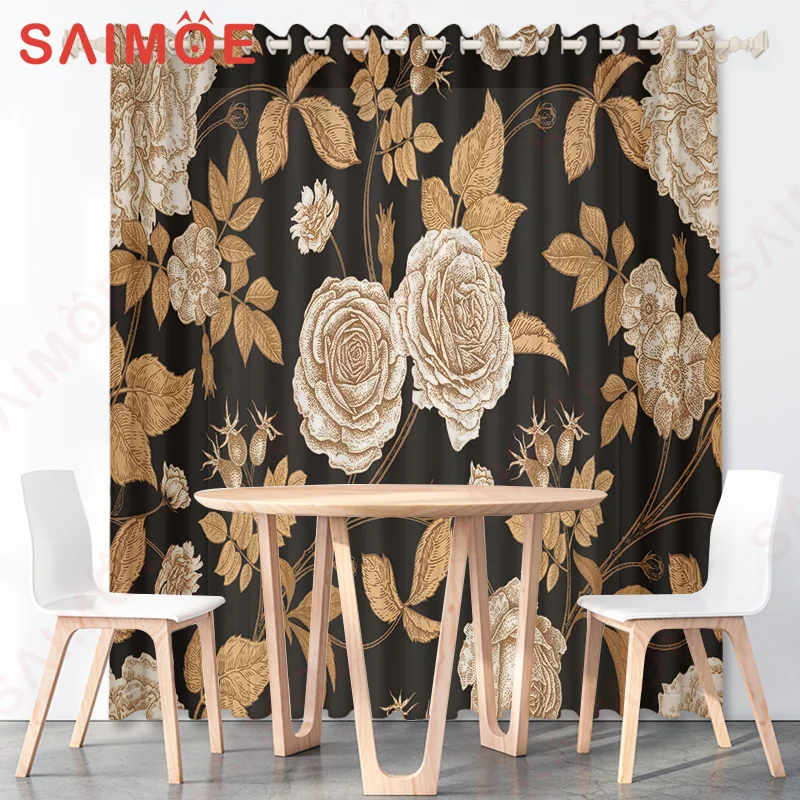 3D Spring Classic Flower Plant Curtain Rose Stripe Solid Color Background Picture Thin Polyester Fabric Office Custom Decoration