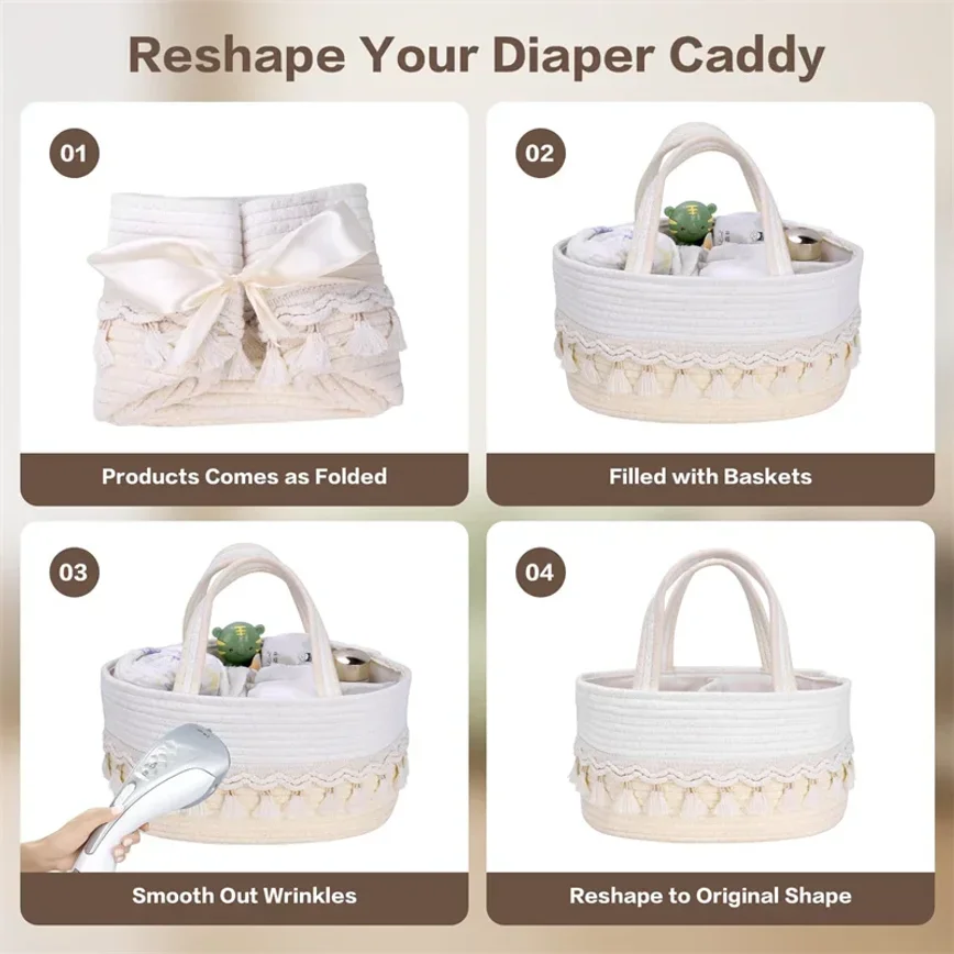 26Foldable Diaper Caddy Organizer Cotton Linen Portable Baby Storage Bag for Nursery Diaper Stackers & Children's Storage Basket