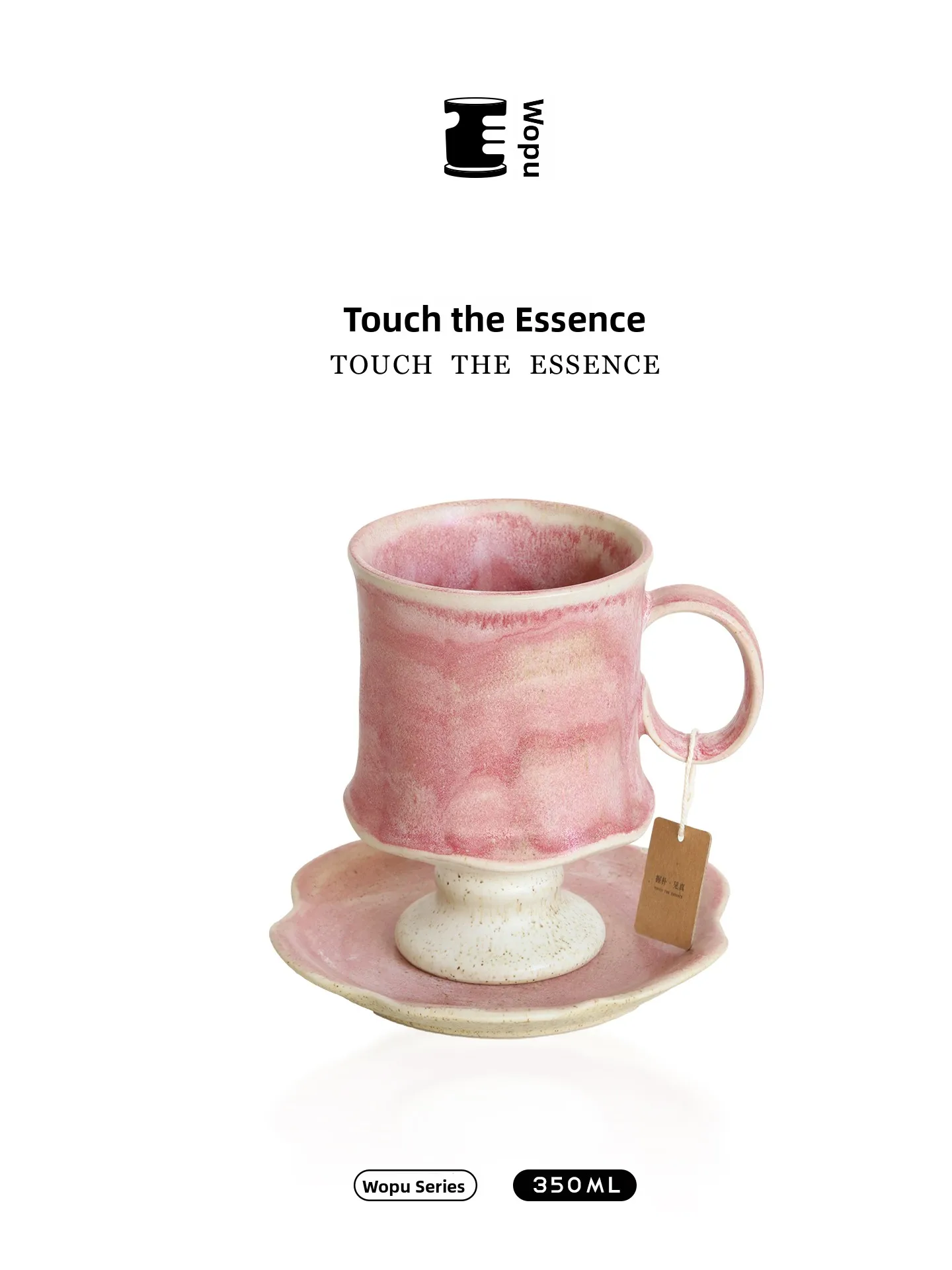 Retro Style Pink Ceramic Coffee Cup with Stirring Spoon And Plate Handmade Craftsmanship High Foot Ladies Special Use Cup