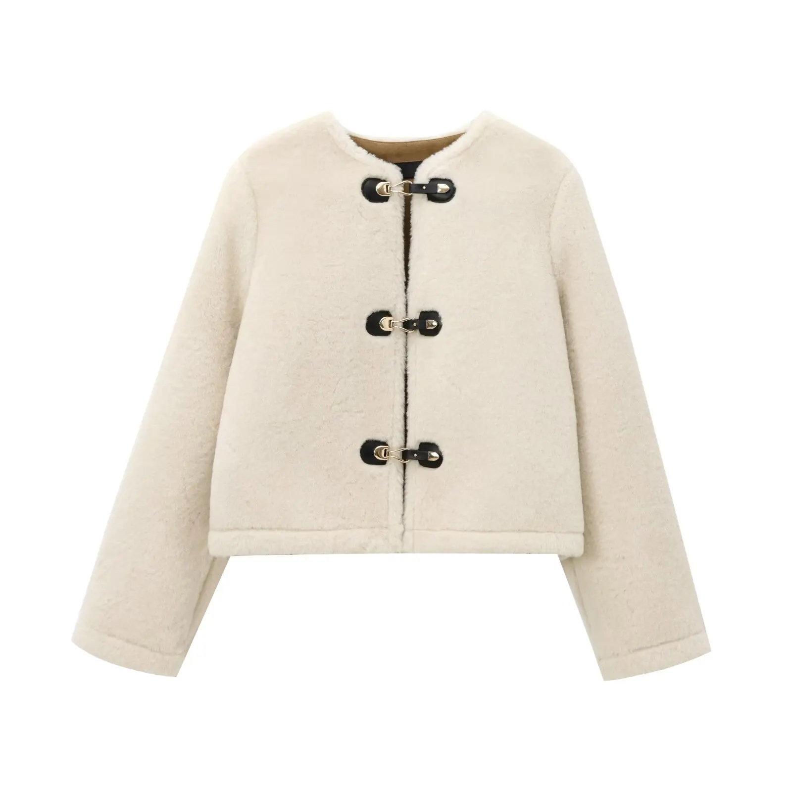 Manteau rétro à manches longues et col rond pour femme, haut chic, veste sourire courte double face, décoration nœud de UL, nouvelle mode