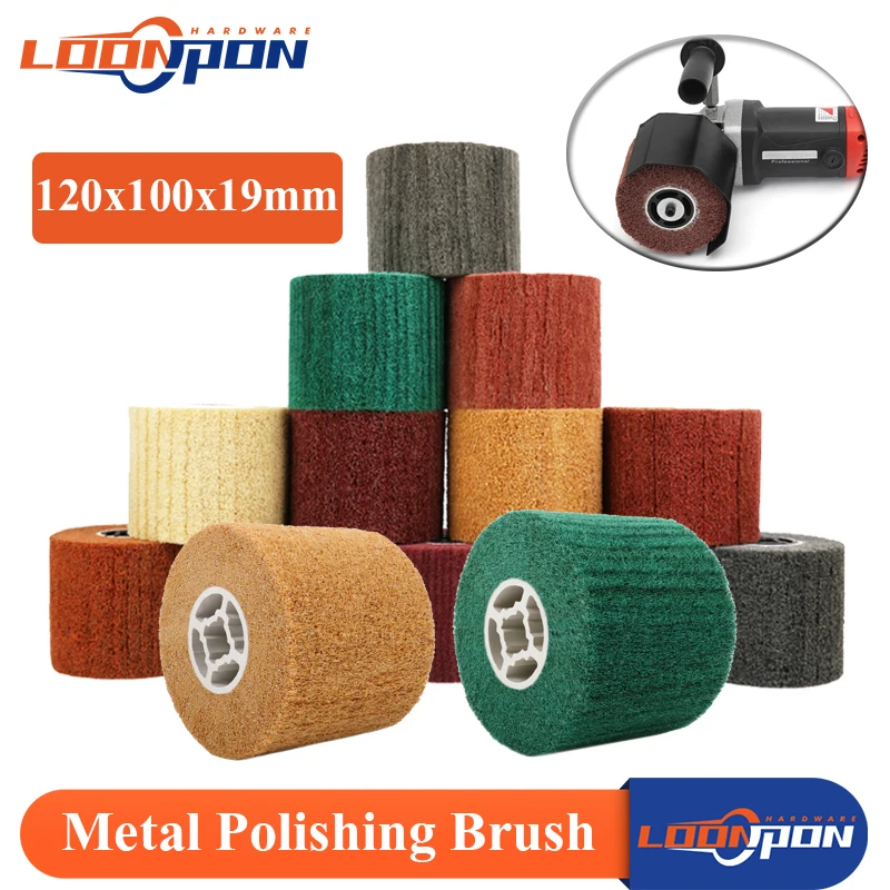 Non-woven Nylon Abrasive Flap Wheel Brush Wire Drawing Polishing Burnishing Drum Wheel for Stainless Steel 120x20x100mm 1pc