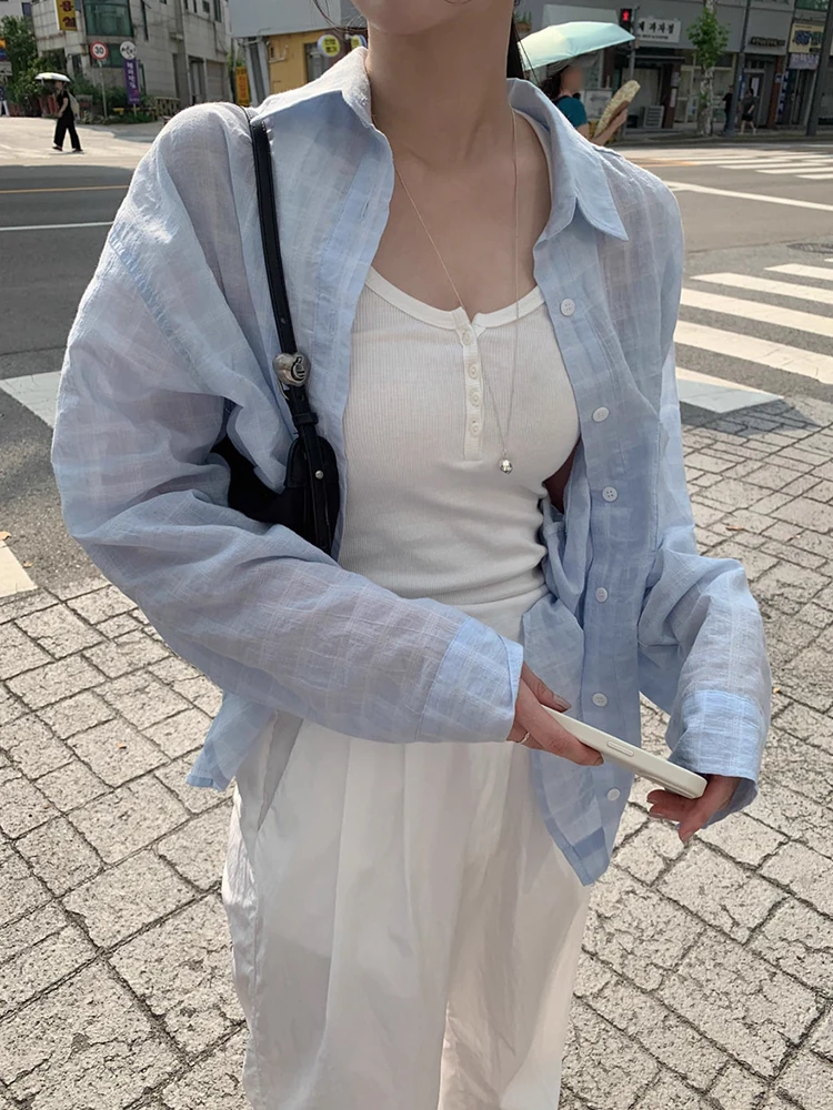 

Liangliang Lazy Sle Thin Plaid Sun Protection irt Women's Summer New Gentle Loose Casual Top Korean Version Long Sve