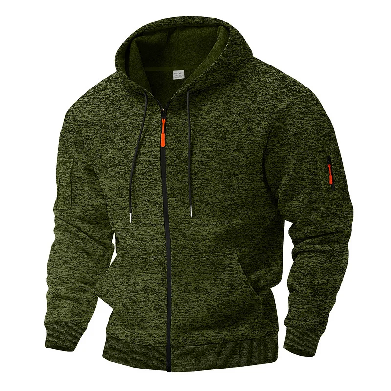 Heavy fleece men's jacket winter retro tooling pocket hooded zipper sports sweater men