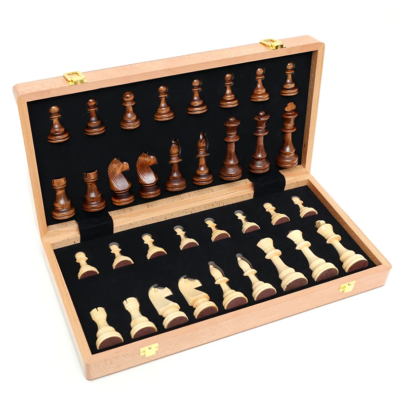 New Top Grade Wooden Folding Large Chess Set Handwork Solid Wood Pieces Birch Chessboard Children Entertainment Gift Board Games